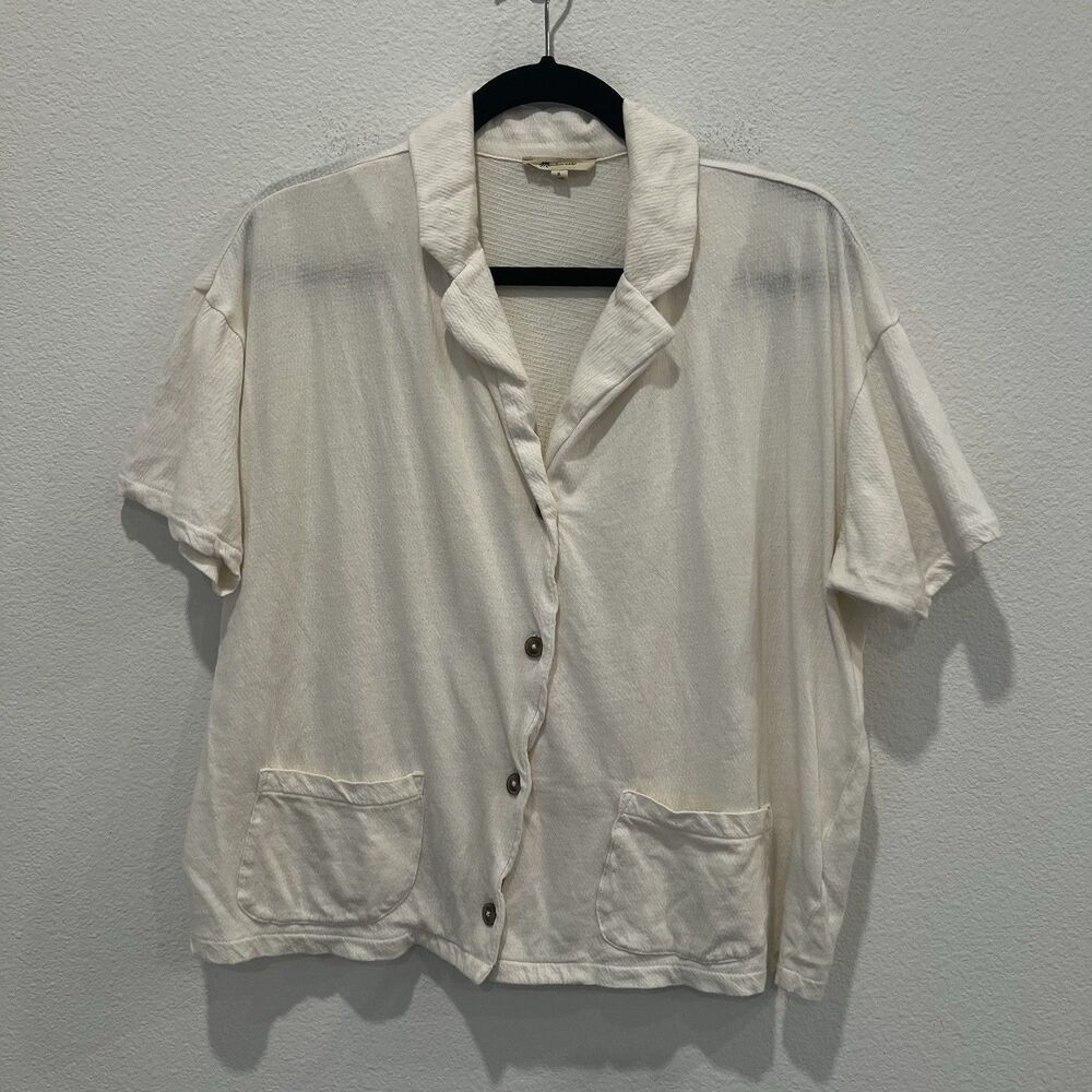 MADEWELL Women's White Knit Lightspun Camp Shirt Size S Oversized Preppy Spring